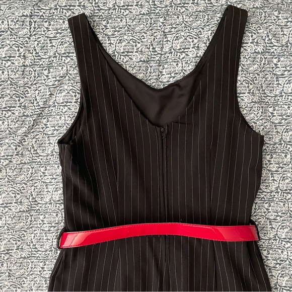 Charlotte Russe Black Pinstriped Career Dress with Red Patent Belt - Picture 6 of 9